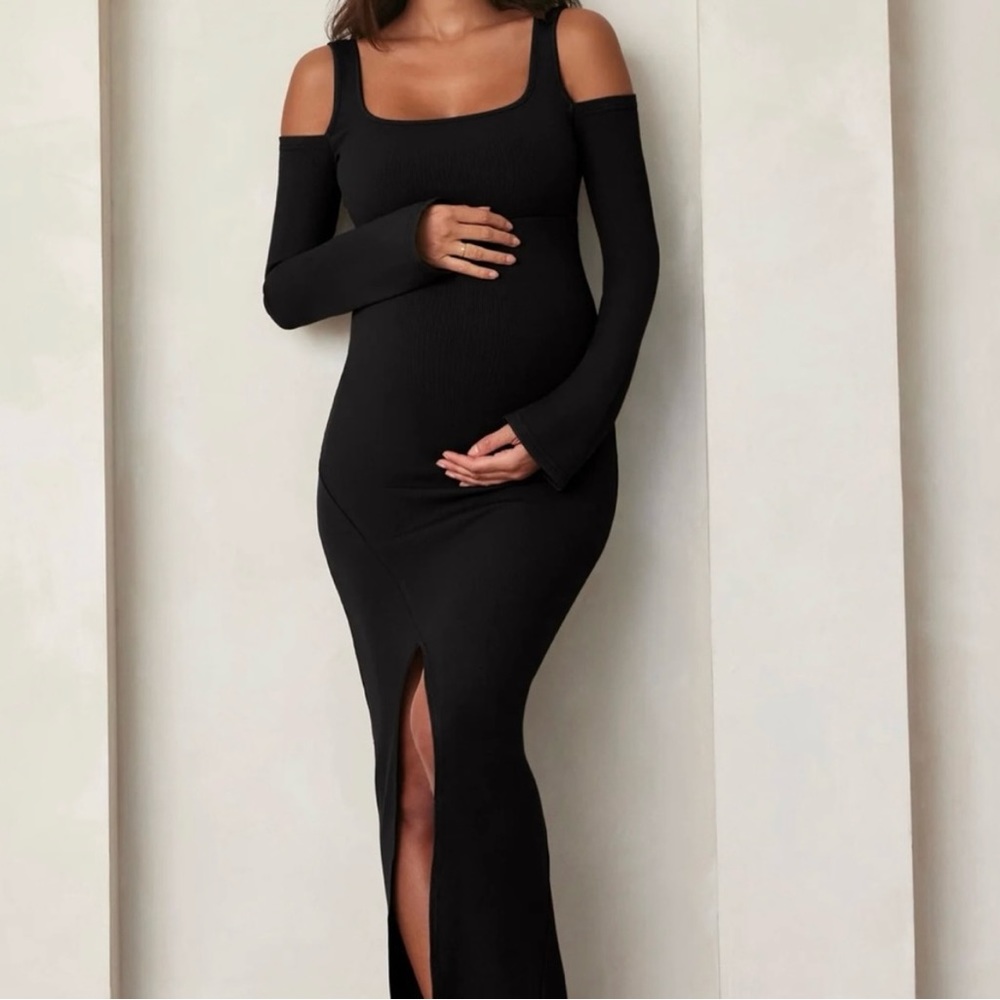 Bumpsuit - maternity long sleeve cut out Black Dress